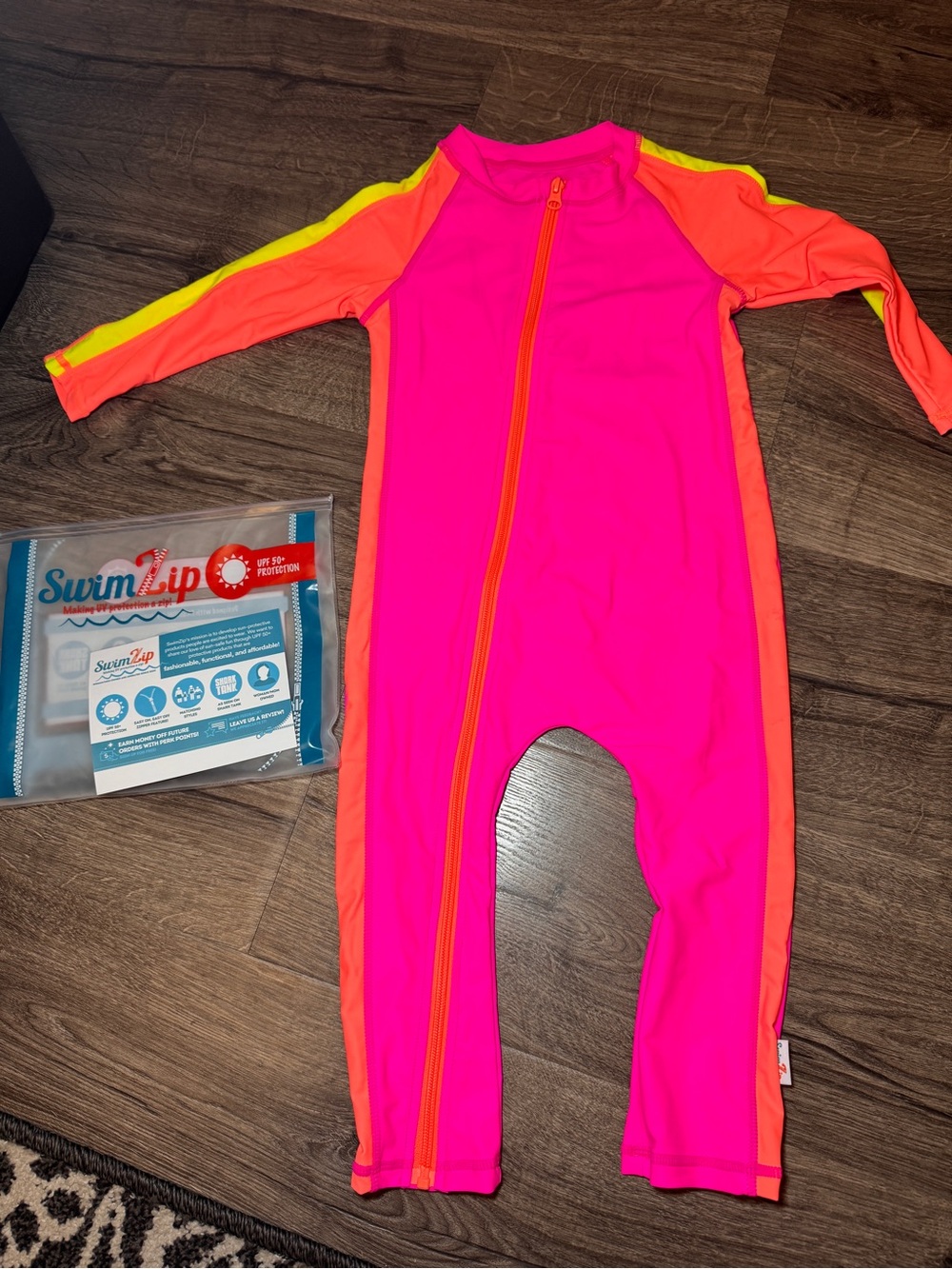 Neon Pink + Orange Zip Front Rash Guard One-Piece NEW